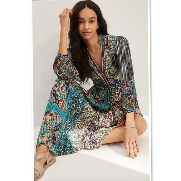 Anthropologie x Bhanuni by Jyoti Ronika Patterned Maxi Dress Multicolor Size M - Picture 4 of 16